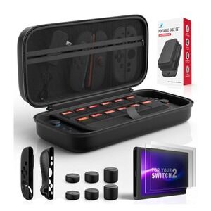 Portable Case Set for Switch 2 Black Hard Shell Carrying Case Accessories Kit